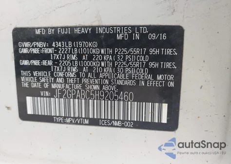 2017 Subaru Crosstrek 2.0I Premium z USA, uszkodzony, nr VIN JF2GPABC5H9205460